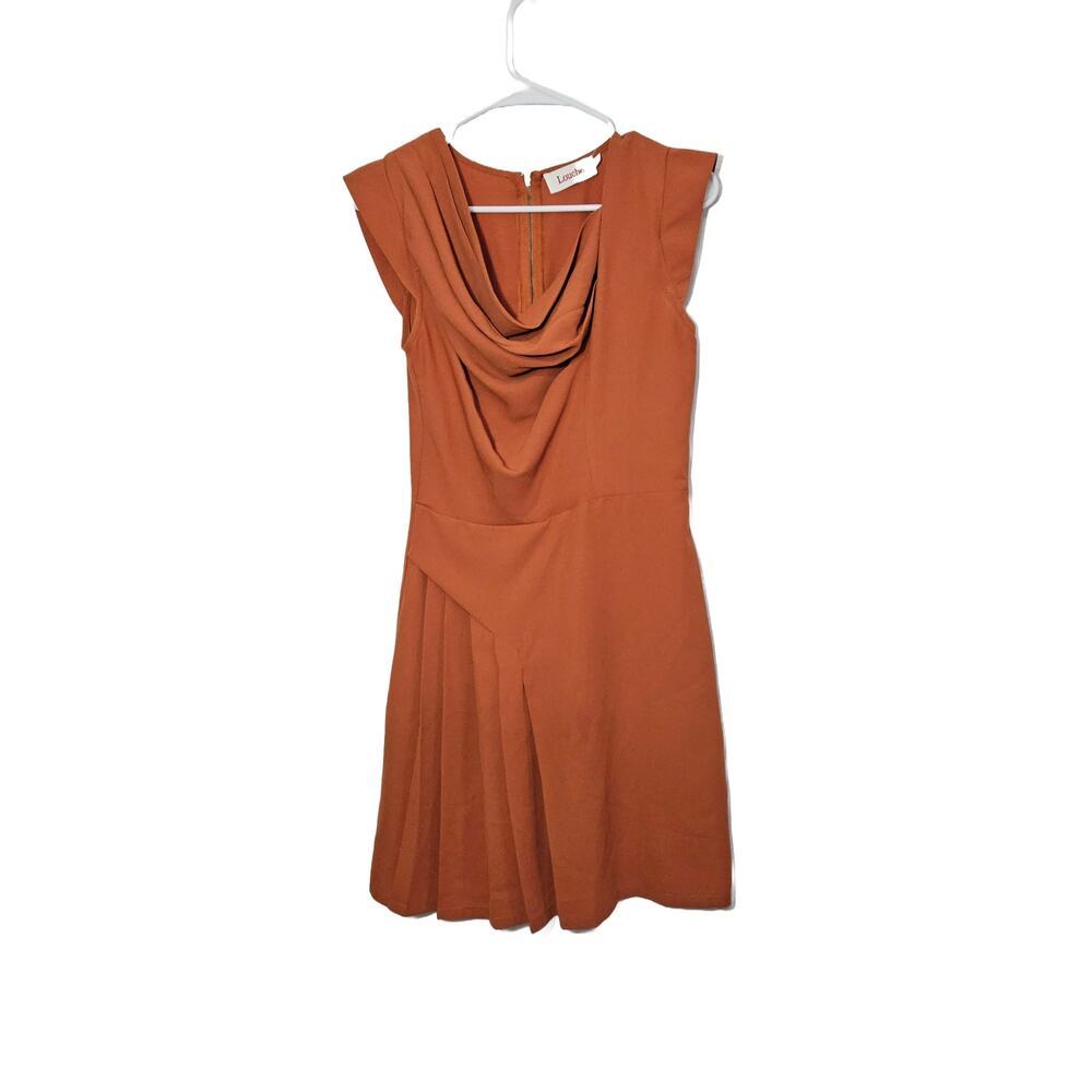 Anthropologie Louche Cowl Neck Pleated Orange Dress Sz 10 Medium 70s Vibes